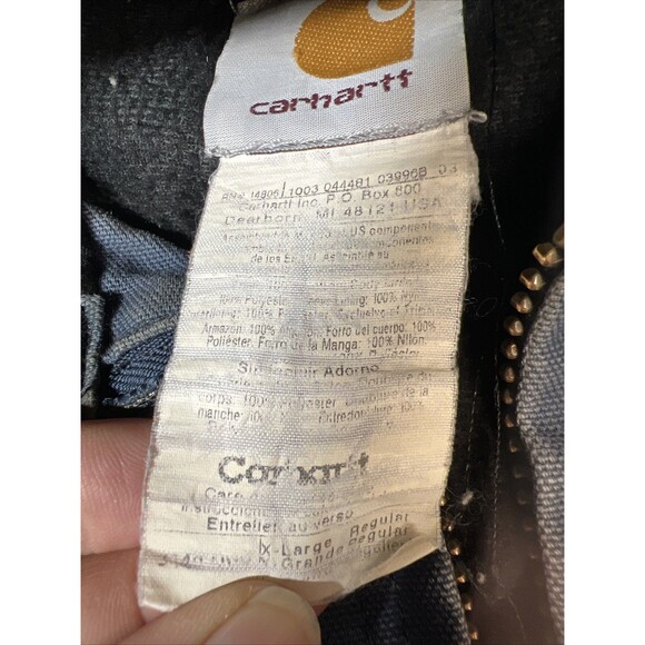Vtg Carhartt Jacket Navy DISTRESSED Duck Canvas Quilted Hooded Coat See Pics - Picture 10 of 15